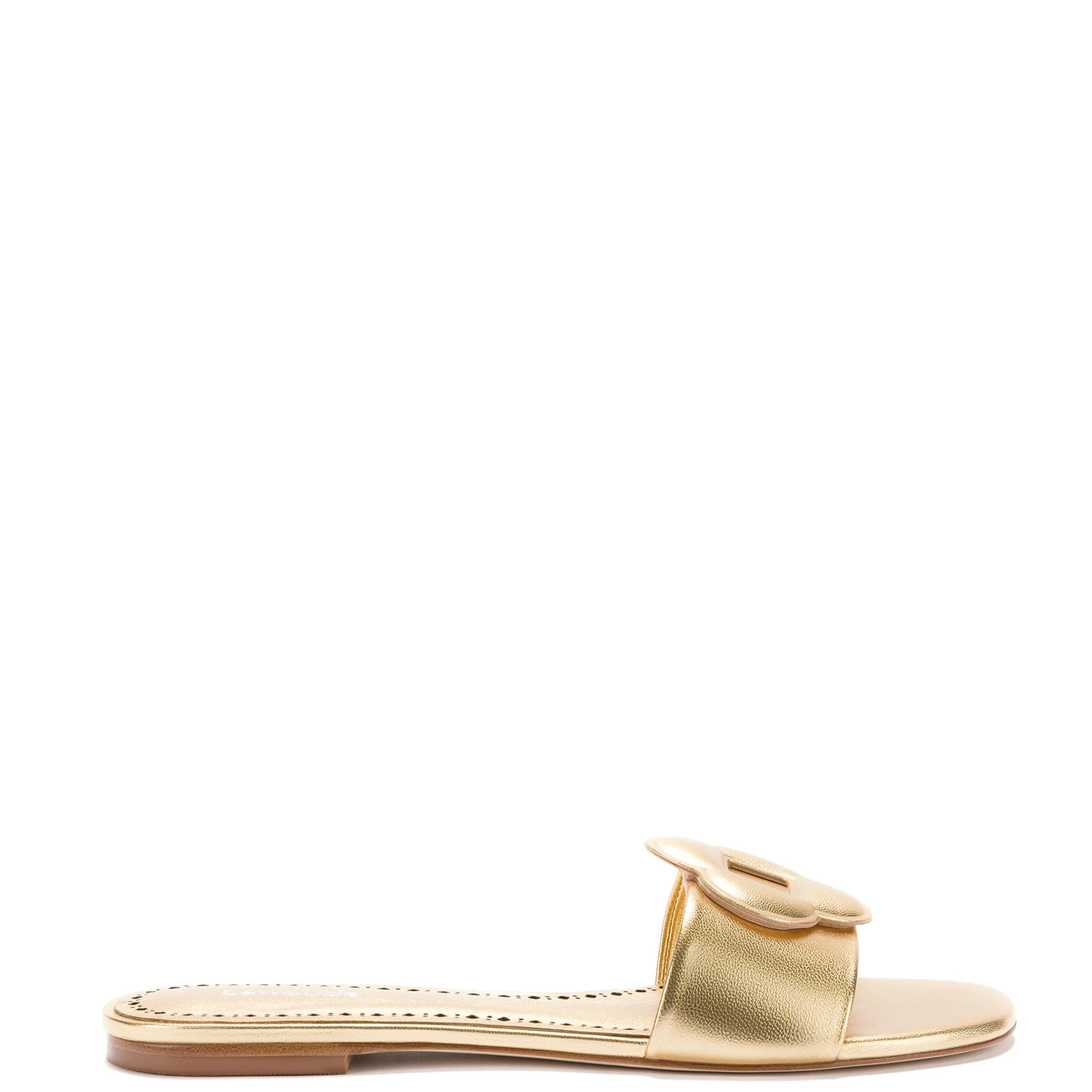 Flora Flat Mule In Gold Metallic Leather | Larroude