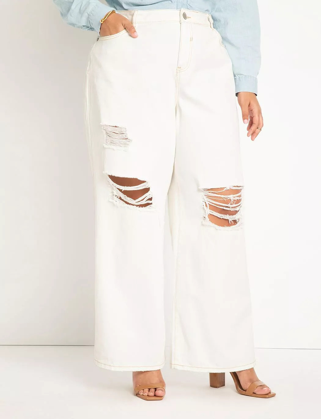 Wide Leg Distressed Jeans | Eloquii