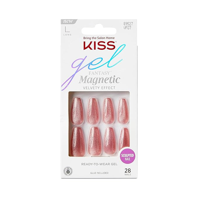 KISS Gel Fantasy, Press On Nails, Nail glue included, 'West Coast', Medium Pink, Long Size, Coffi... | Amazon (US)