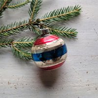 Vintage Red White Blue Chippy Striped Shiny Brite Glass Christmas Ornament 2 | Etsy (US)