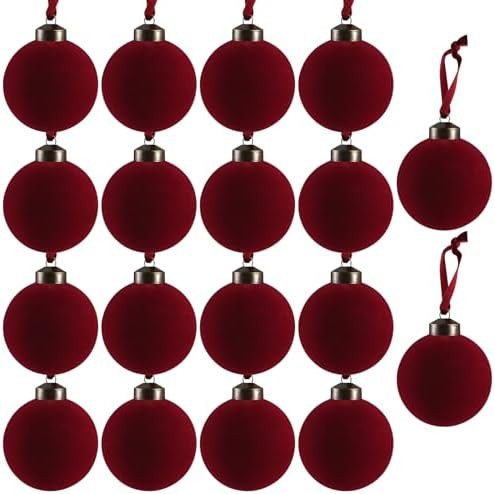 18 Pcs Red Velvet Ornaments for Christmas Tree, 3.15 in Burgundy Christmas Velvet Ornaments, Bulk... | Amazon (US)