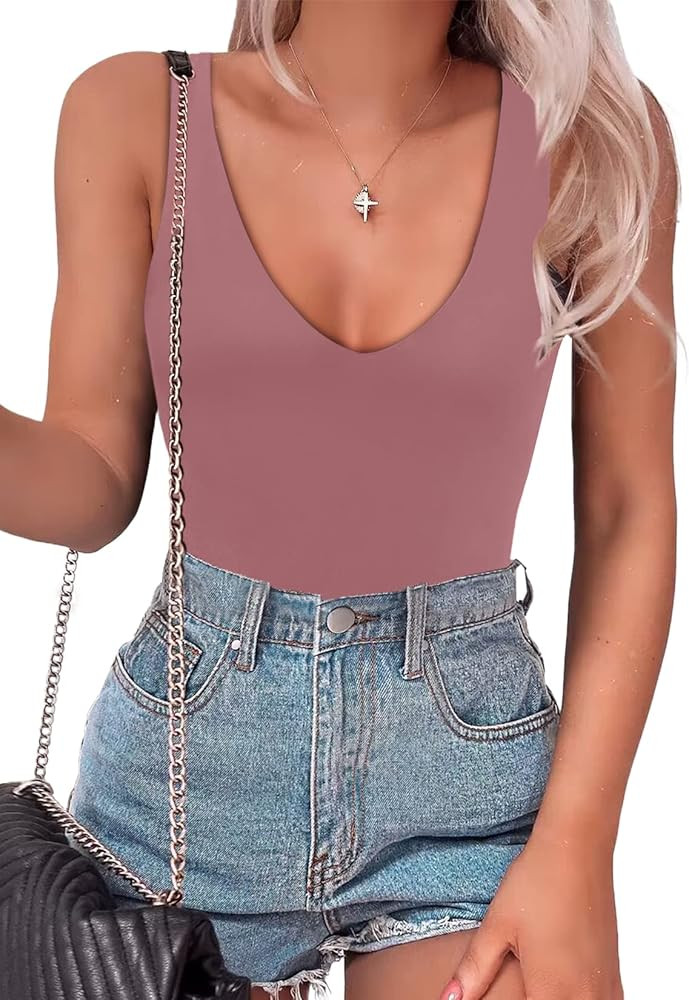 SAUNGKUAI Women's Bodysuit Plunge Deep V Neck Backless Sleeveless Going Out Tank Tops Thong Body ... | Amazon (US)