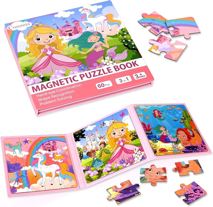 Magnetic Puzzles for Kids 3-5, 3-in-1 Princess Unicorn Mermaid Travel Puzzles for Kids Ages 4-6, ... | Amazon (US)
