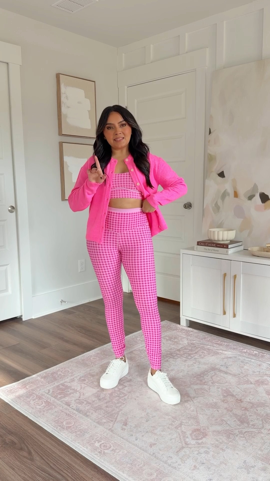 Pink gingham sports bra size xs TTS
Pink gingham leggings size small TTS
Neon pink cardigan sweater size xxs TTS
Sneakers size 6.5 TTS

#LTKFindsUnder50 #LTKActive #LTKPetite