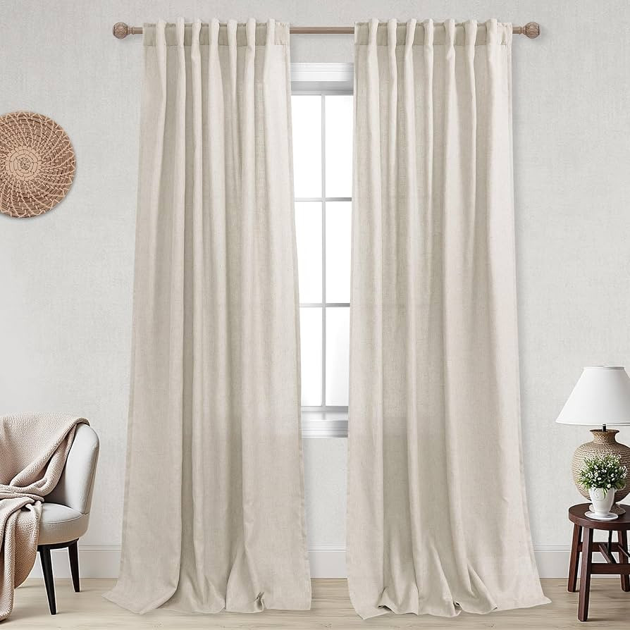 KOUFALL Back Tab Rod Pocket Linen Sheer Curtains for Living Room-Linen-52x92 | Amazon (US)