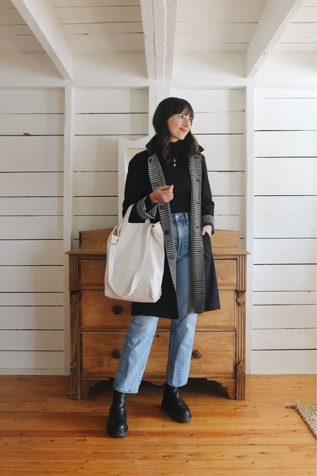 REVERSIBLE HOUNDSTOOTH COAT (vintage)
SUPIMA COTTON TURTLENECK
PERFECT VINTAGE STRAIGHT LEG JEANS
CANVAS TOTE
CHUNKY CORTINA BOOTS

#LTKSeasonal