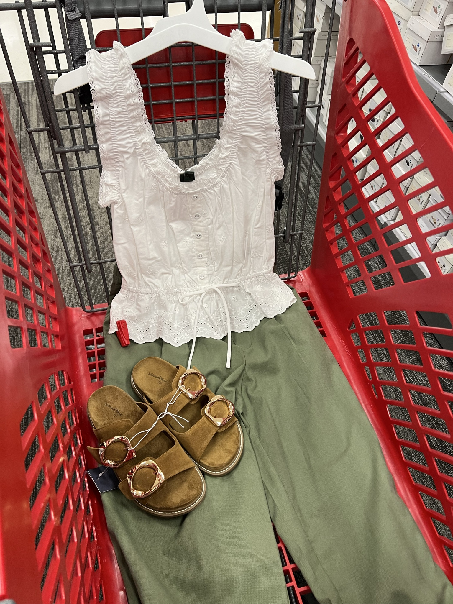 Target spring outfit idea! Soft pants, lace top and comfortable double buckle sandals. #targetstyle 