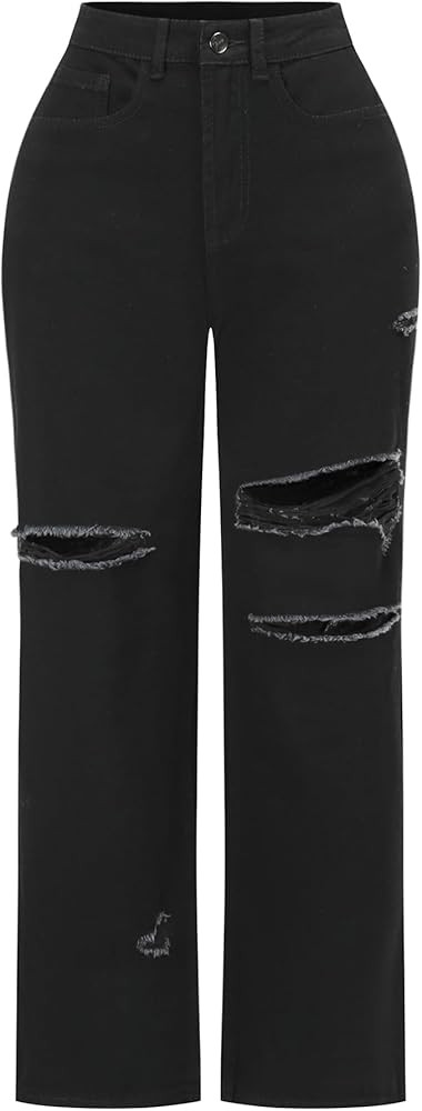 THUNDER STAR Womens High Waisted Wide Leg Jeans Stretchy Distressed Denim Pants | Amazon (US)