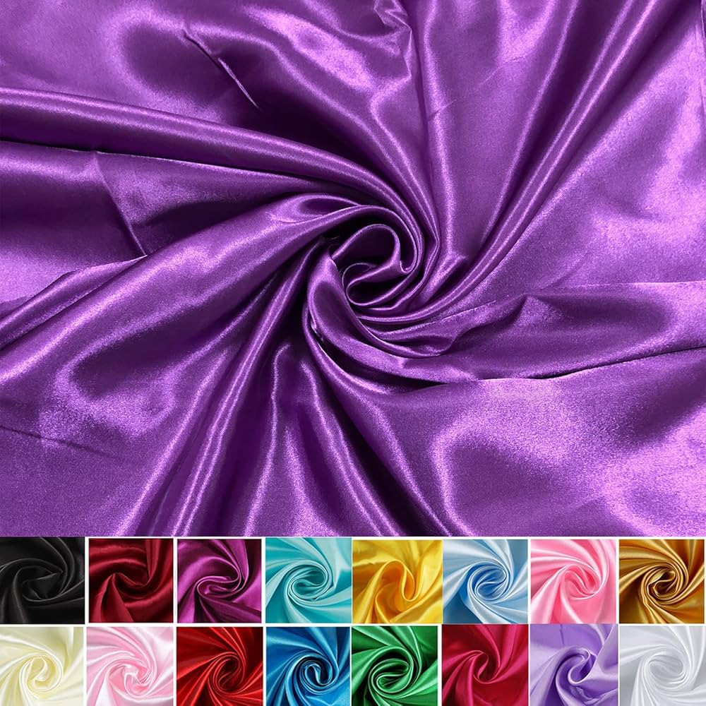 Satin Fabric: 60" Wide 2 Yards,5 Yards Purple Solid Satin Fabric for Wedding, Bridal, Decoration,... | Amazon (US)