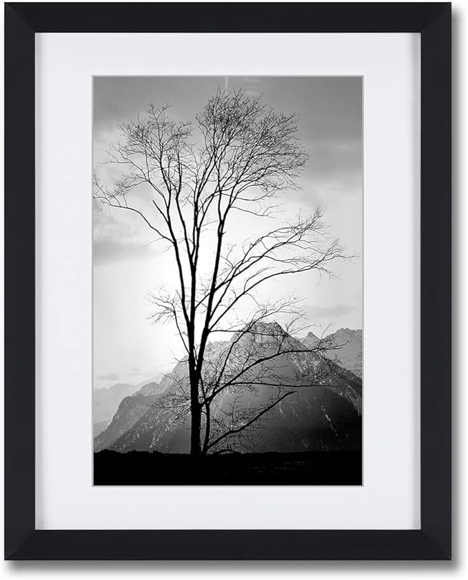 Black and White Wall Art Tree Mountain Landscape Picture Framed Canvas Print in off-White Matte a... | Amazon (US)