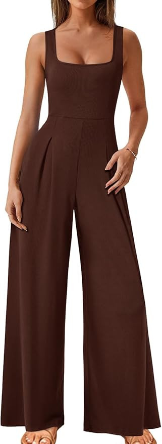 Onedreamer Jumpsuits for Women Spring Summer Sleeveless Square Neck Knit Wide Leg Pants Rompers O... | Amazon (US)