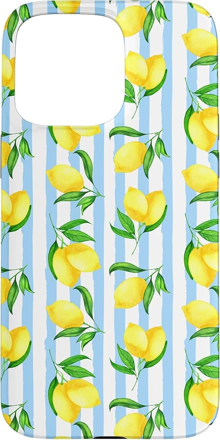 Blue Stripes Lemon Preppy Aesthetic Girly Cute Summer spring Case for iPhone 15 Pro Max | Amazon (US)