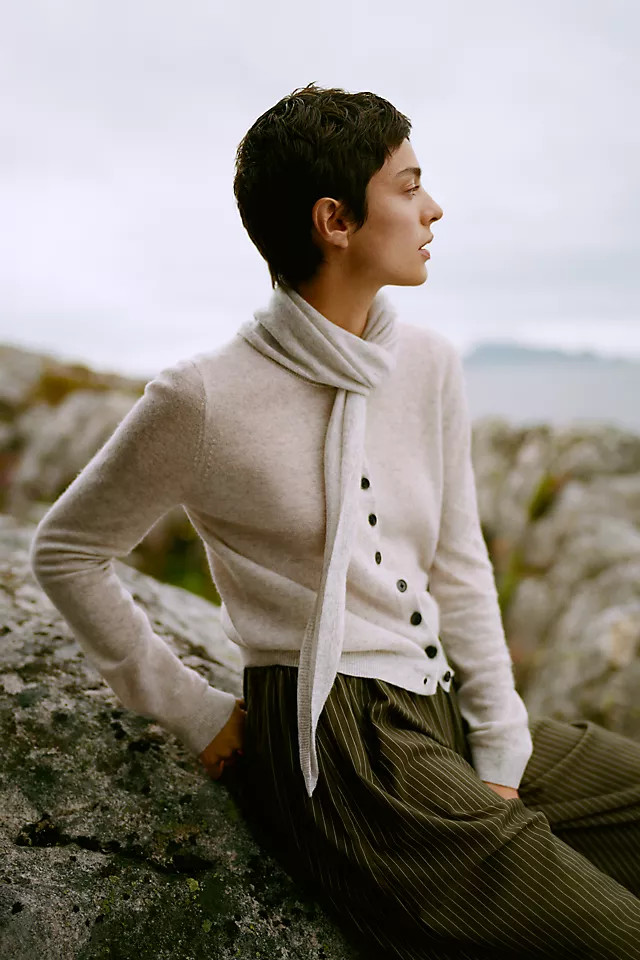 Wool Cashmere Cardigan with Scarf | Anthropologie (US)