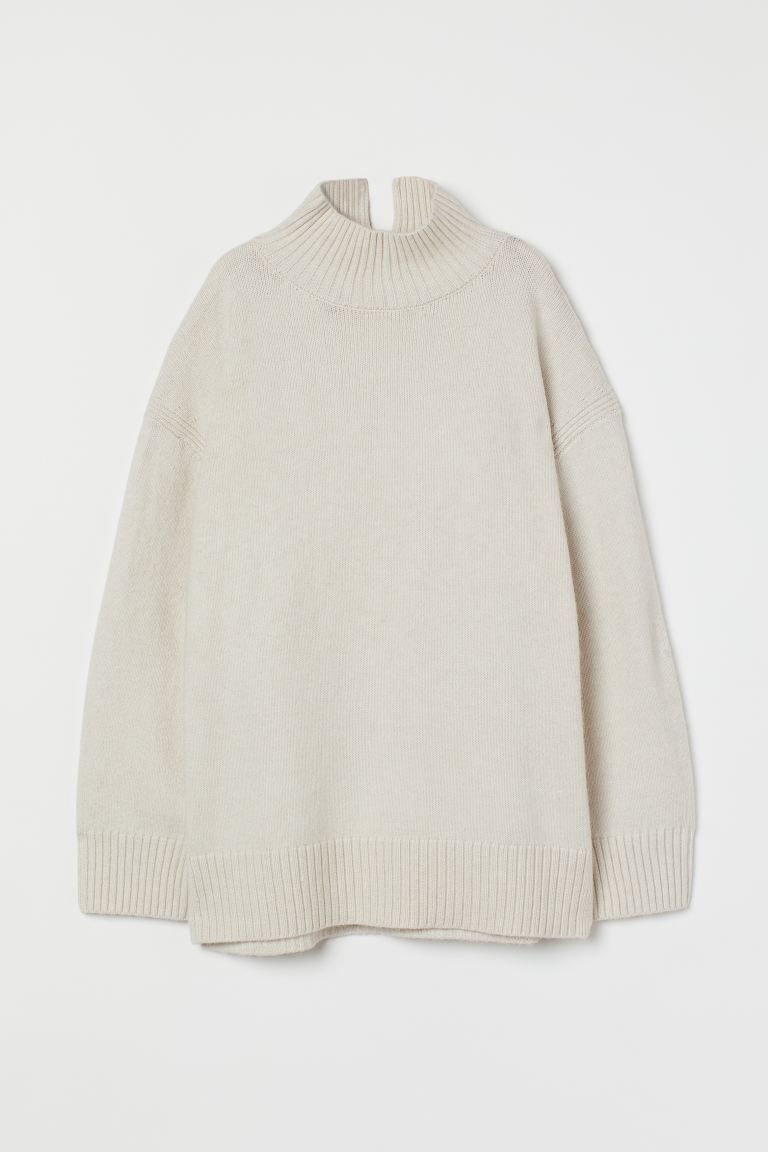 Oversized Turtleneck Sweater - Light taupe - Ladies | H&M US | H&M (US)