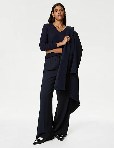Crepe Drawstring Wide Leg Trousers | Marks & Spencer (UK)