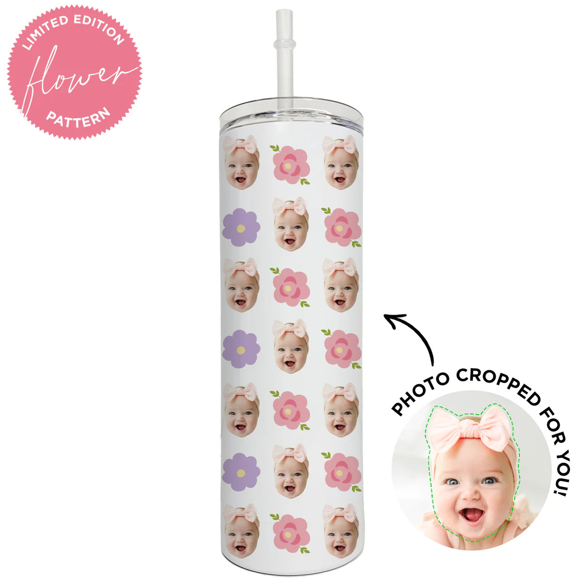 Personalized Flower Pattern Skinny Tumbler | Type League Press