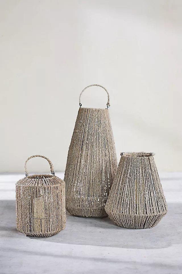 Washed White Woven Lantern | Anthropologie (US)