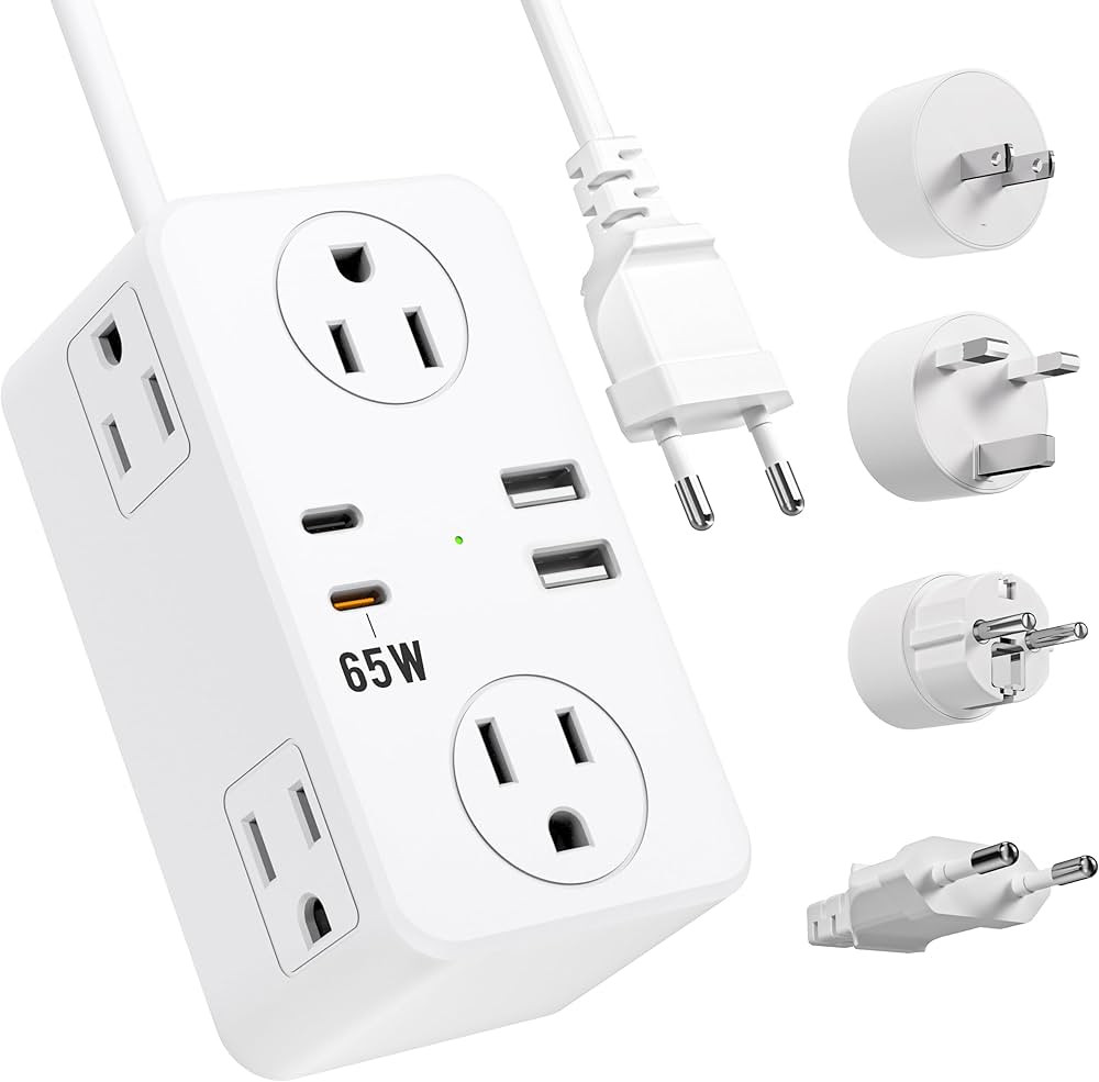 European Travel Plug Adapter, EU/UK/US Travel Adapter Power Strip, 6 AC Outlets, 65W USB C Power ... | Amazon (US)