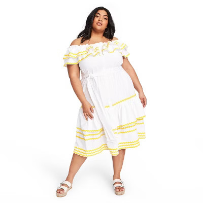 Women's Ric Rac Off the Shoulder Dress - Lisa Marie Fernandez for Target (Regular & Plus) White/Y... | Target