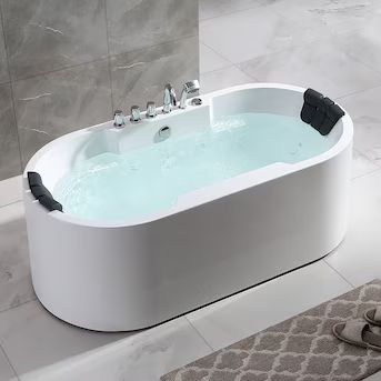 Empava Modern 34.2-in x 67-in White Acrylic Oval Freestanding Whirlpool Tub with Faucet, Hand Sho... | Lowe's