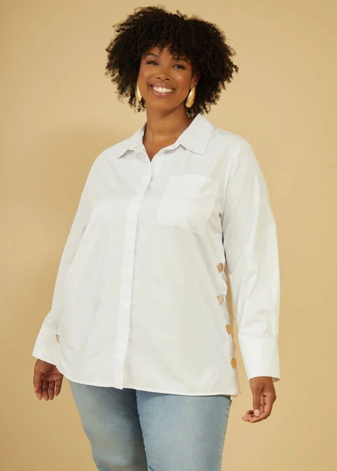 Button Detailed Collared Shirt | Ashley Stewart