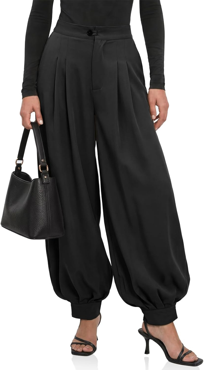 Cicy Bell Womens Striped Dress Pants Balloon Pleated Wide Leg Trousers | Amazon (US)