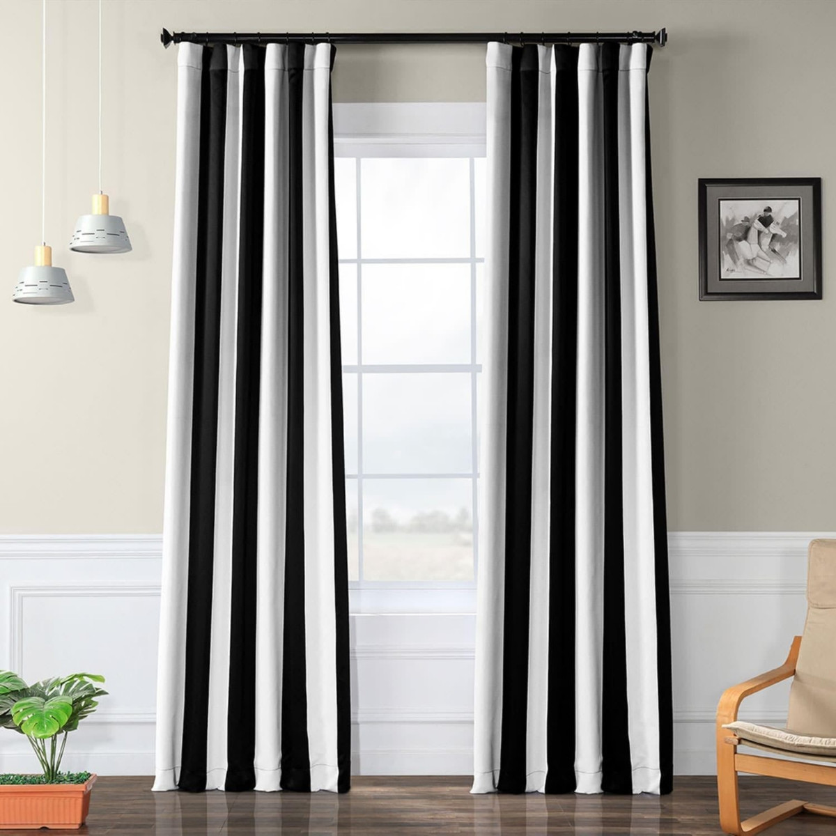 Half Price Drapes Awning Striped Room Darkening Curtain - Awning black fog white | Macy's