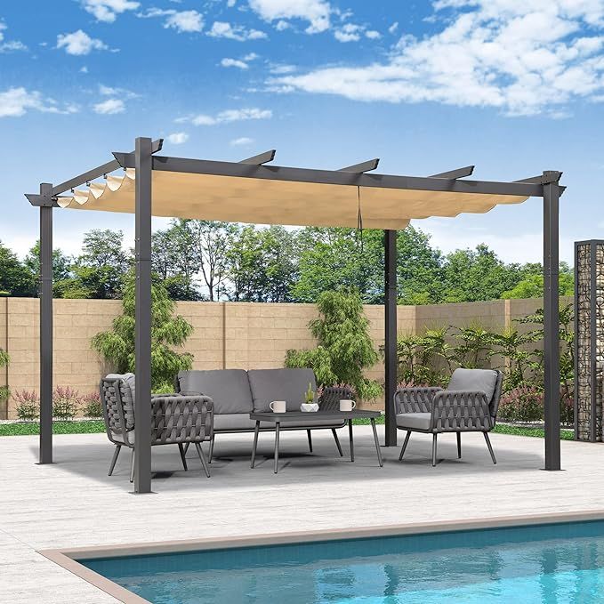 PURPLE LEAF 11' X 13' Outdoor Pergola with Retractable Canopy Aluminum Shelter for Porch Garden B... | Amazon (US)