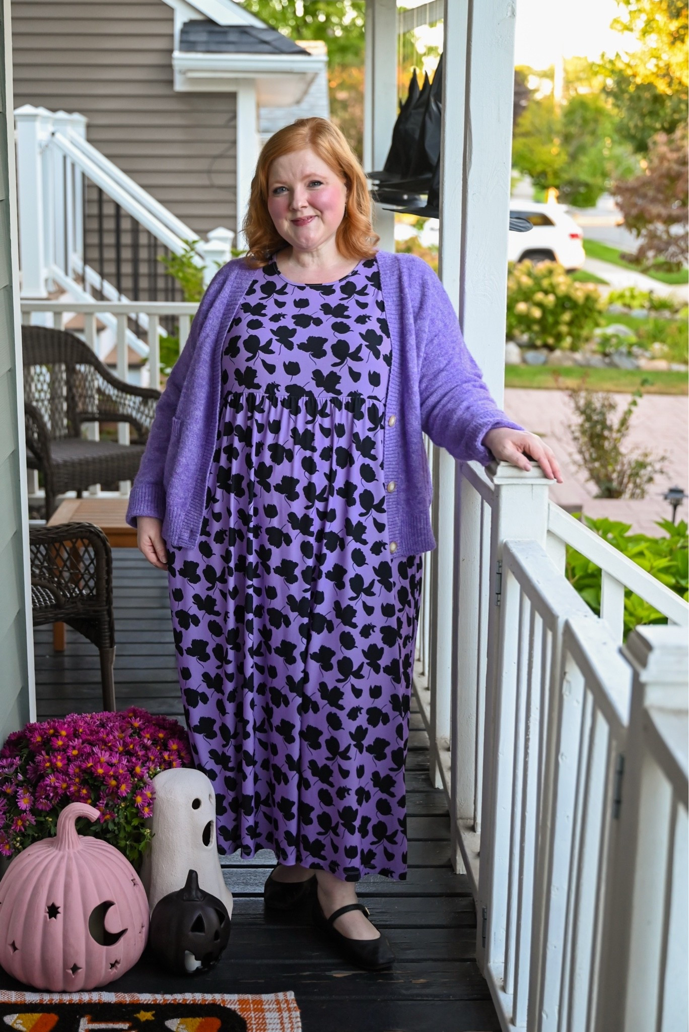 Ulla Popken Cardigan and Dress both size 16/18W (35% OFF with code WWWULLA)

Vionic Alameda Mary Jane walking flats 

maternity outfit, plus size outfit, purple dress, fall outfit