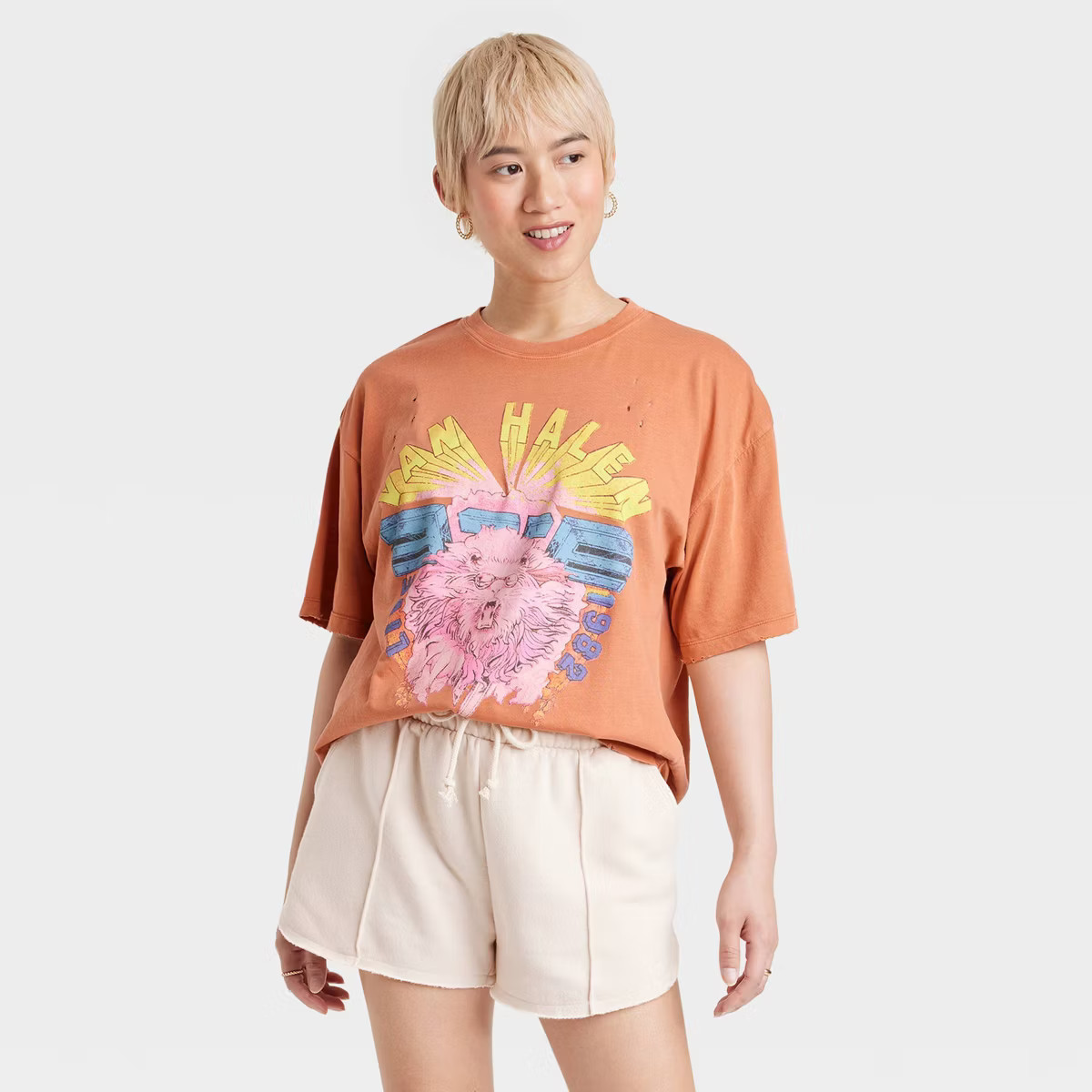 Women's Van Halen Short Sleeve Oversized Graphic T-Shirt - Orange | Target