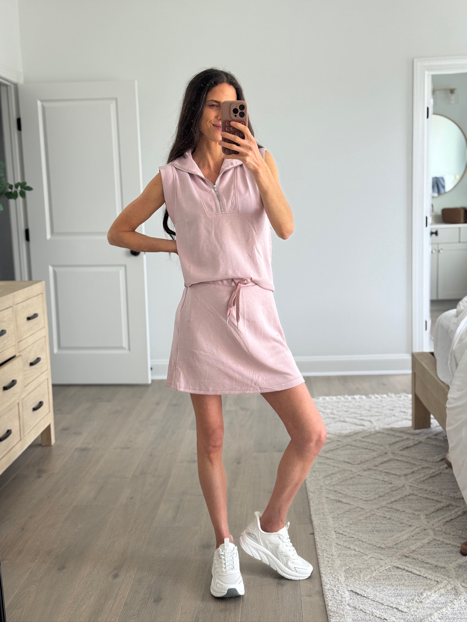 Light pink matching set perfect for spring outfits, casual everyday style, comfy athleisure look, mom outfit idea, sneakers outfit, travel outfit, effortless outfit set

#LTKSeasonal #LTKmomlife #LTKfitnessgoals