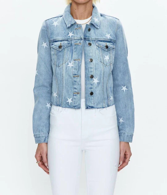 Brando Star Embroidery Denim Jacket In Zodiac Wash | Shop Simon