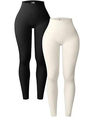 OQQ Women's 2 Piece Yoga Leggings Ribbed Seamless Workout High Waist Athletic Pants | Amazon (US)