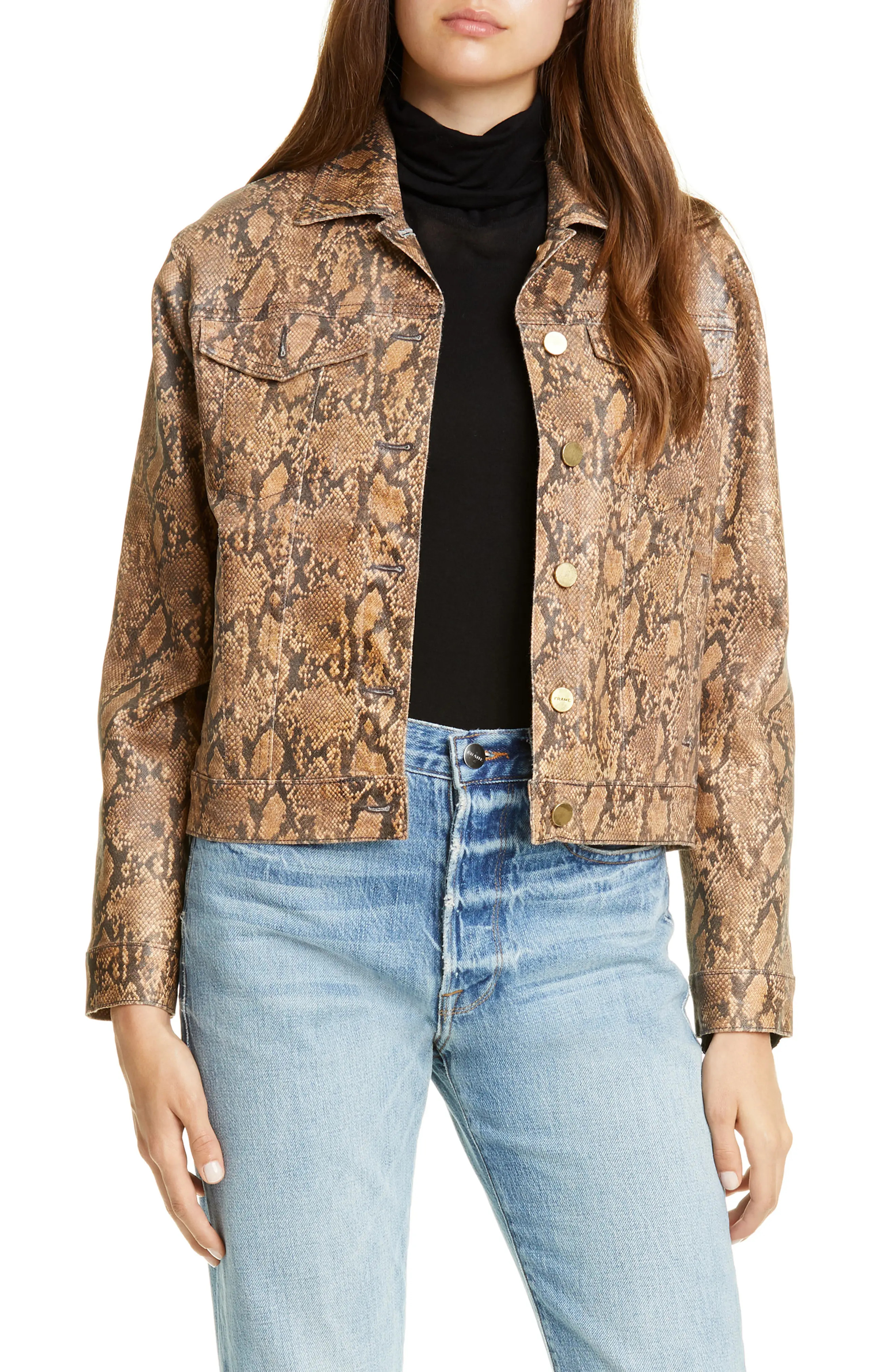 FRAME Le Vintage Python Print Coated Denim Crop Jacket at Nordstrom Rack | Hautelook