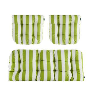 3-Piece Outdoor Chair Cushions Loveseats Outdoor Cushions Set Floral for Patio Furniture in Green Stripe H4"" X W19 | The Home Depot
