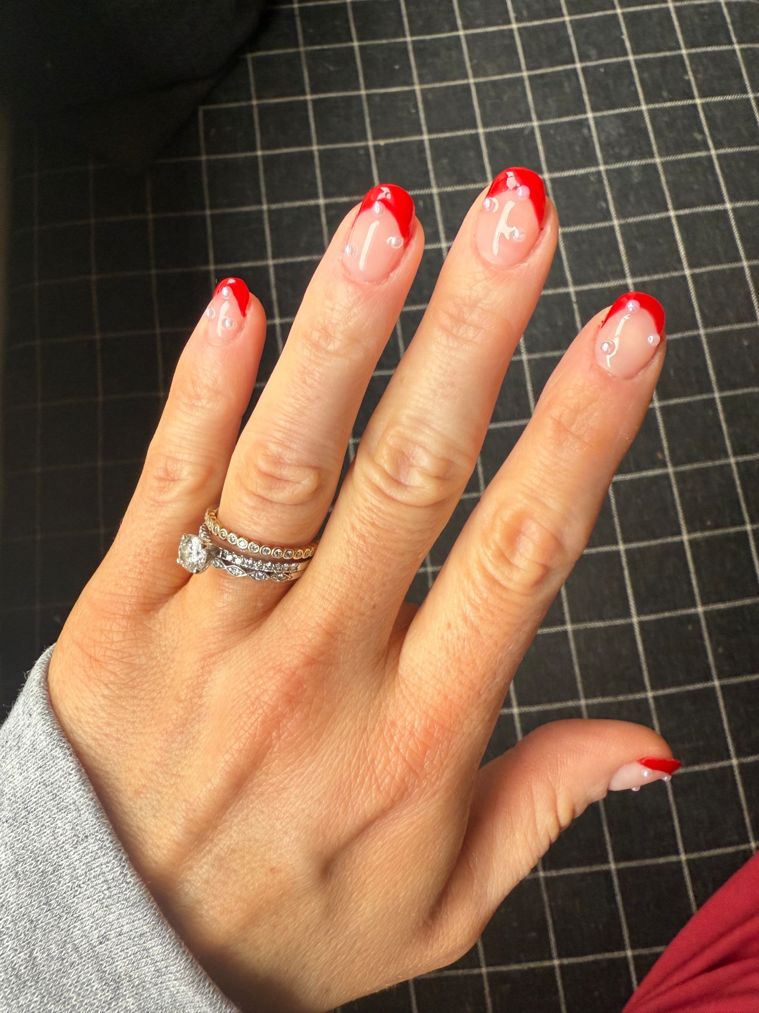 Holiday nails 🎄🎁 red French w/pear accents ✨ 

#LTKBeauty #LTKSeasonal #LTKHoliday