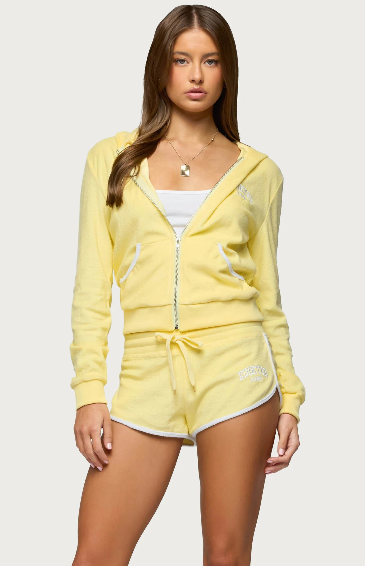 Edikted Women's Madilyn Terry Cloth Zip Up Hoodie in Yellow - Size Small | PacSun