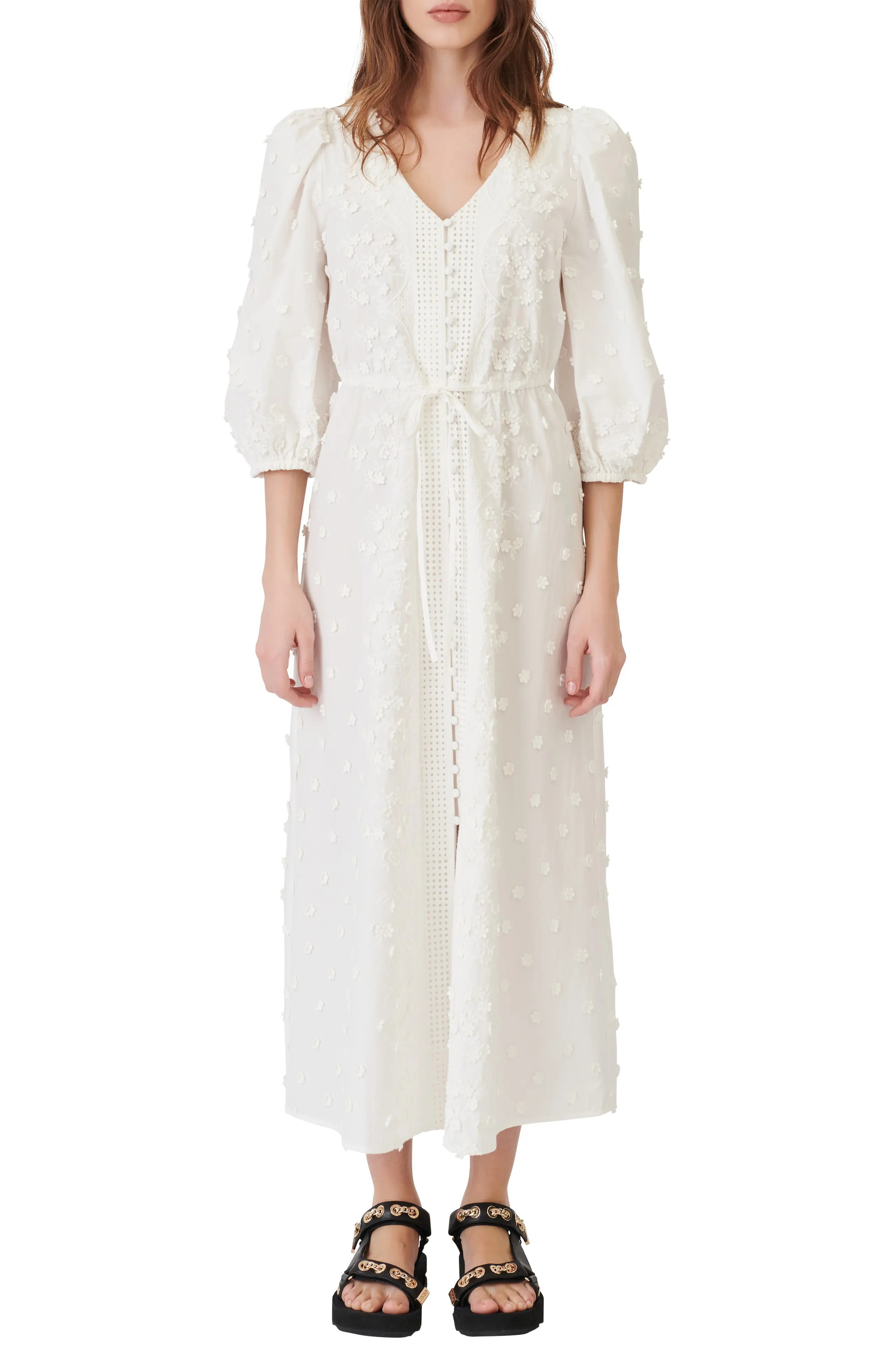 Women's Maje Roxitane Floral Applique Cotton Dress, Size 6 US - White | Nordstrom