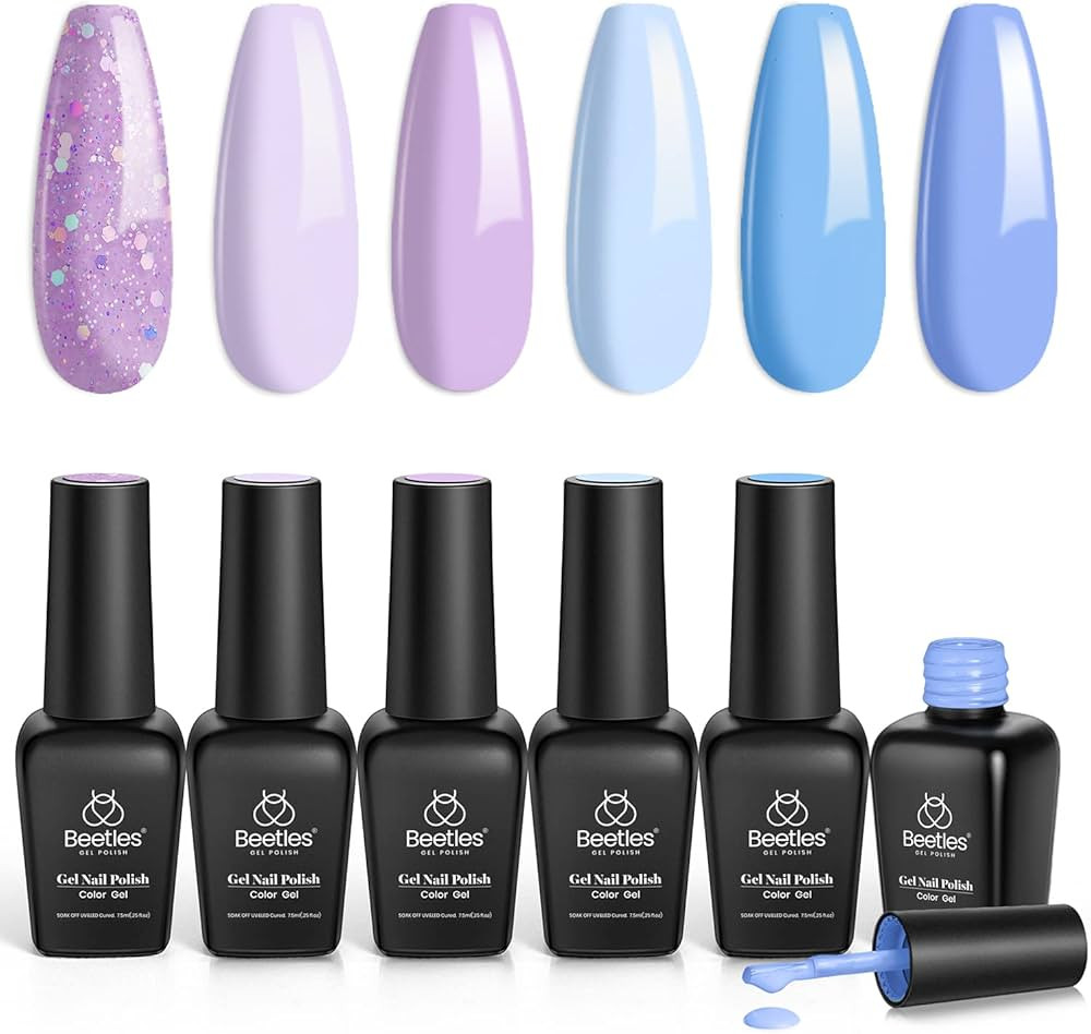 Beetles Gel Nail Polish Set 6 Colors Glitter Sky Blue Purple Gel Polish Kit Lavender Violets Gel ... | Amazon (US)