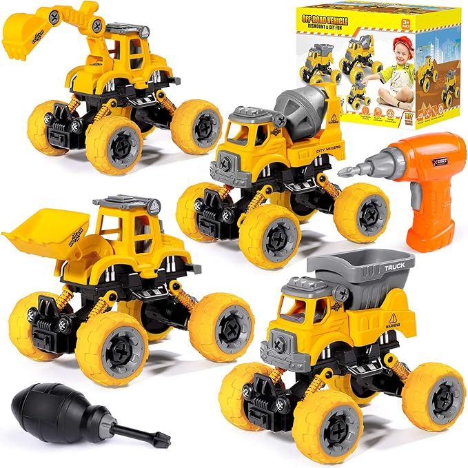 LUDILO 4PCS Take Apart Toys for 4 Year Old Boys Construction Toys with Electric Drill DIY Assembl... | Amazon (US)