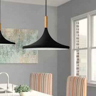1-Light Industrial Farmhouse Matte Black Hanging Kitchen Island Pendant Light with Metal Shade | The Home Depot
