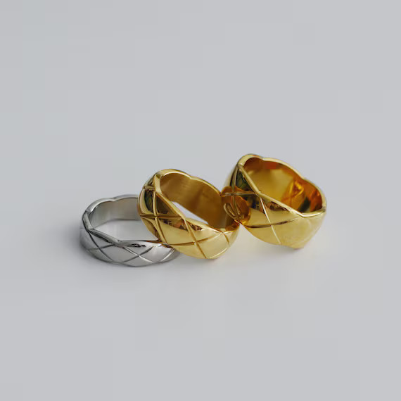 18K Yellow Gold Plated Minimalist Crush Band Ring (2 colors) Wide Stacking Rings, Gold Band Ring | Etsy (US)