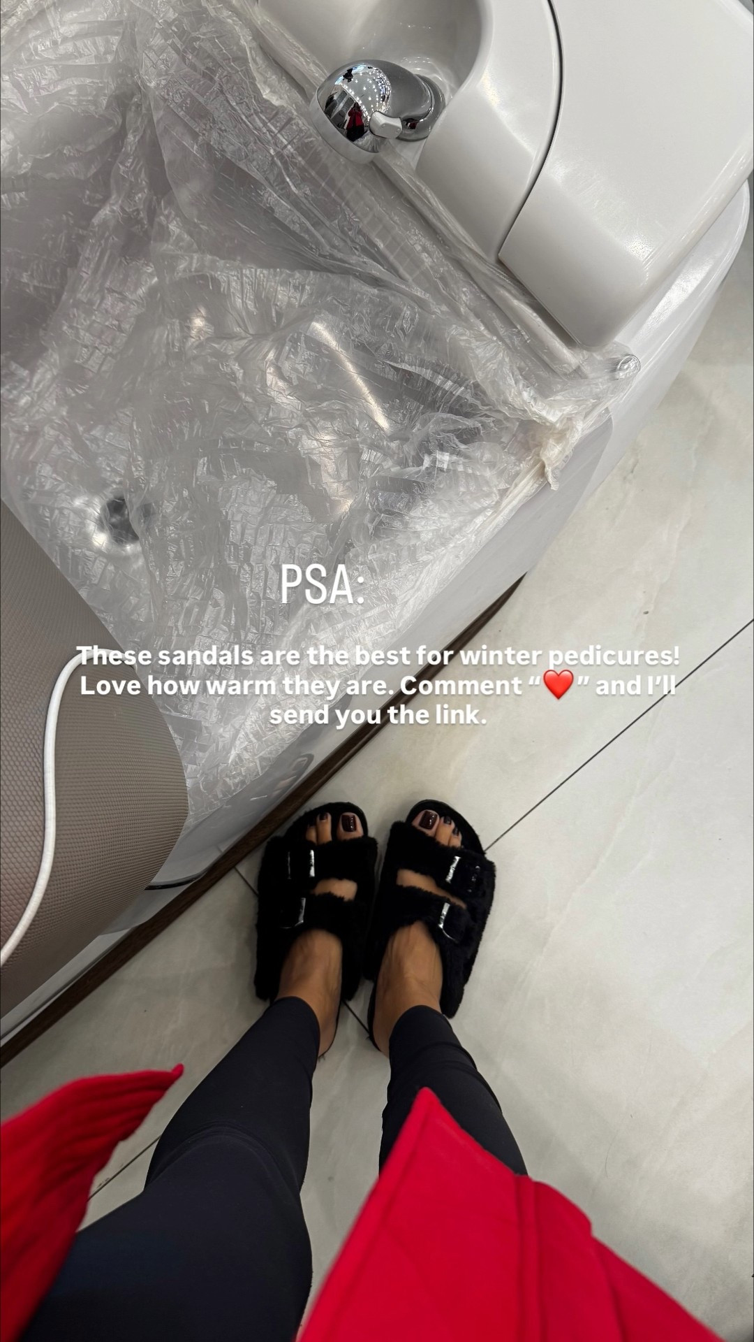 PSA:  These sandals are the best for winter pedicures! Love how warm they are. Comment “❤️” and I’ll send you the link.