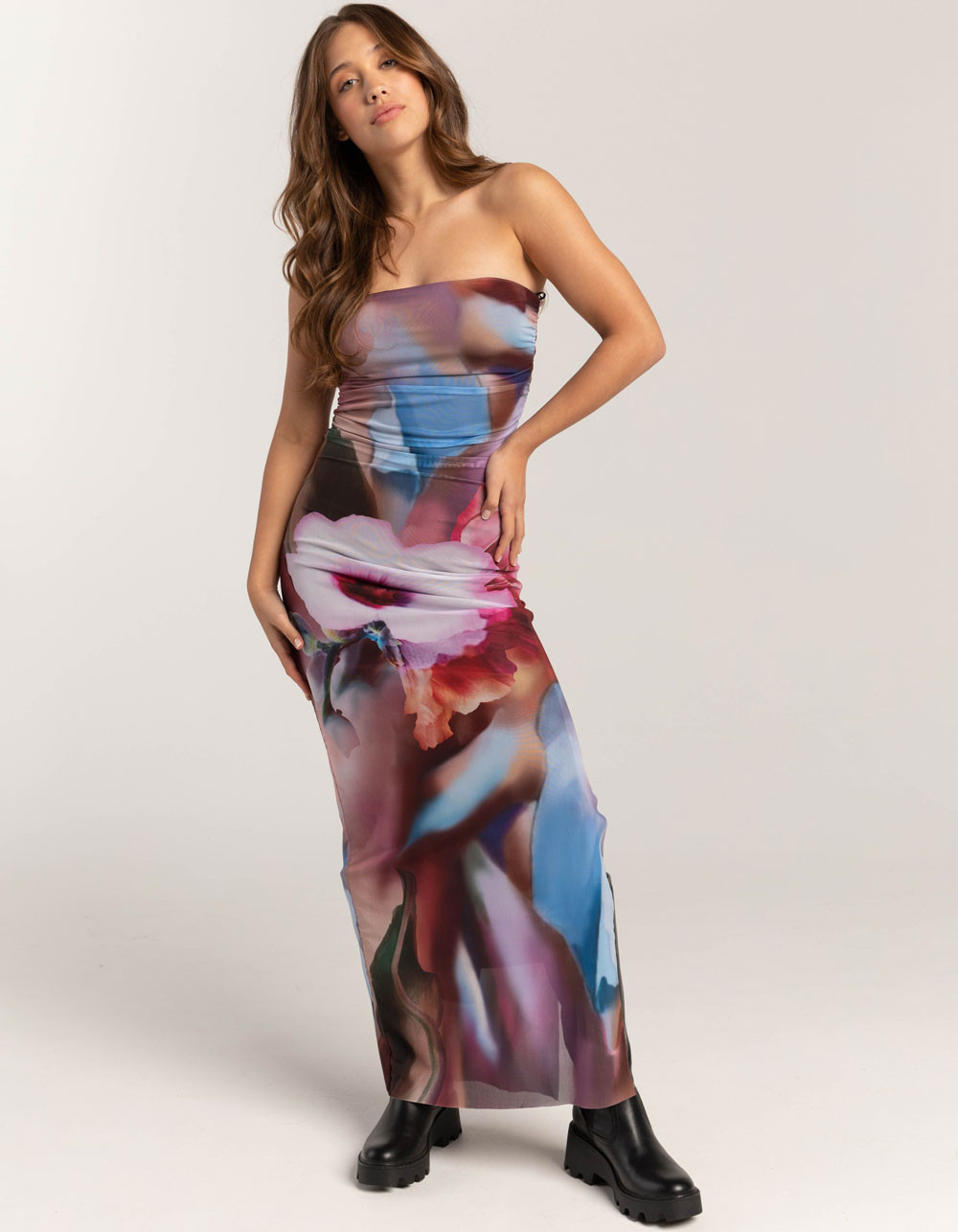 WEST OF MELROSE Printed Mesh Womens Tube Maxi Dress | Tillys