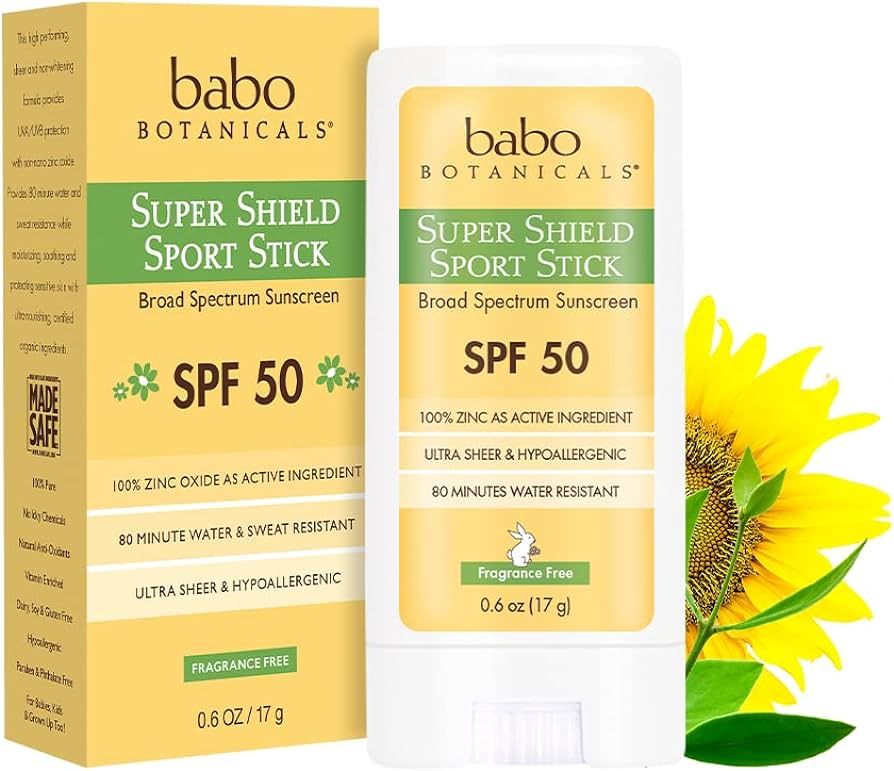 Babo Botanicals Super Shield Zinc Sport Stick Sunscreen SPF 50 with Soothing Organic Ingredients,... | Amazon (US)
