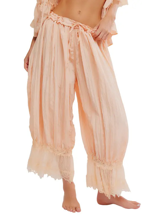 Free People Forever Young Lace Trim Wide Leg Crop Pajama Pants in Peach Pit at Nordstrom, Size X-Small Regular | Nordstrom