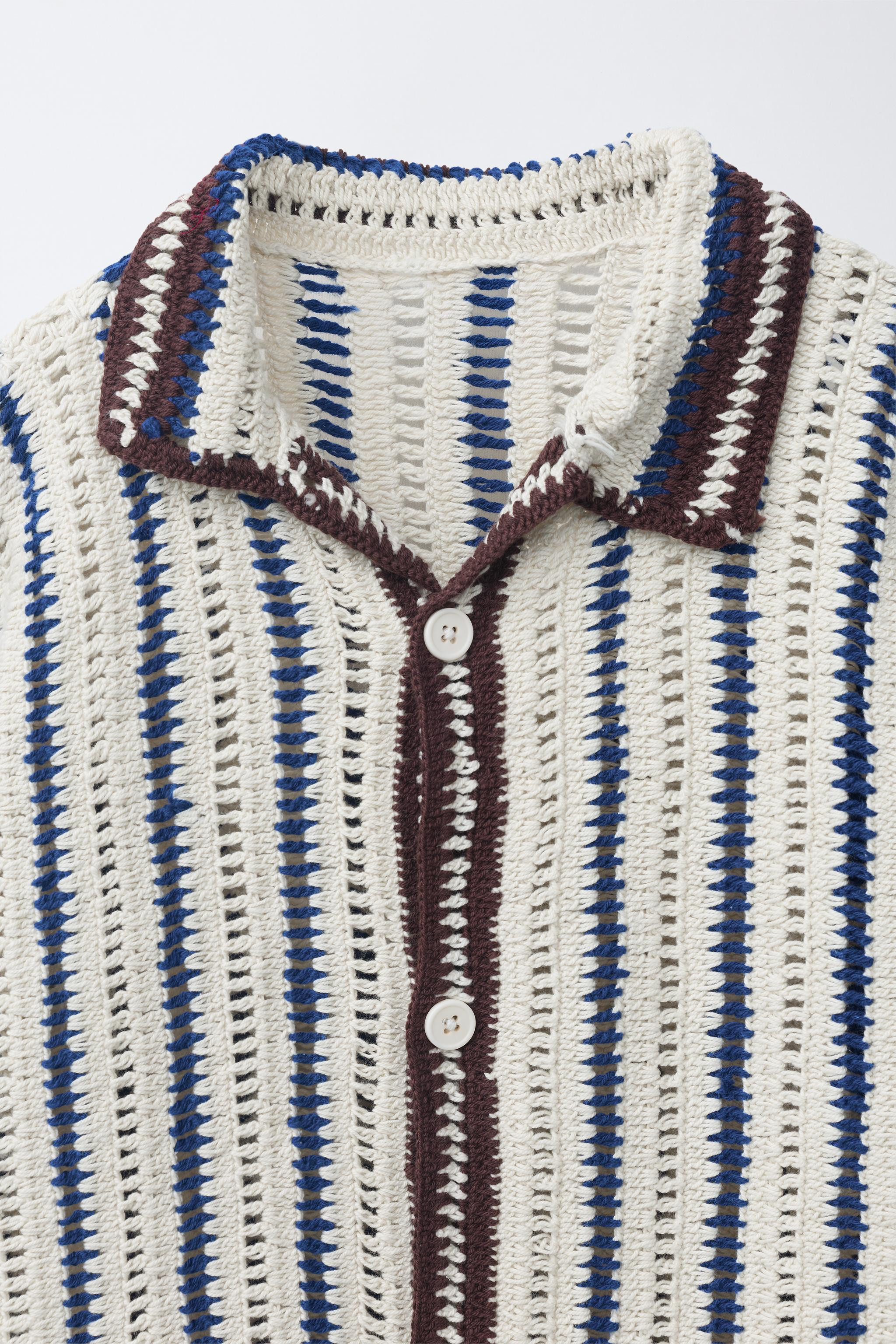 STRIPED CROCHET KNIT OVERSHIRT | Zara US