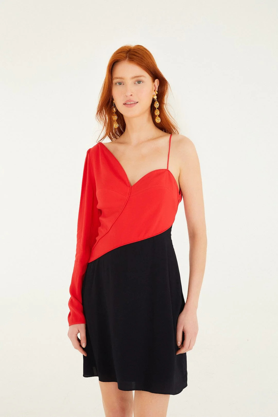 Red Bicolor One-Shoulder Mini Dress | FARM Rio | FarmRio (US)