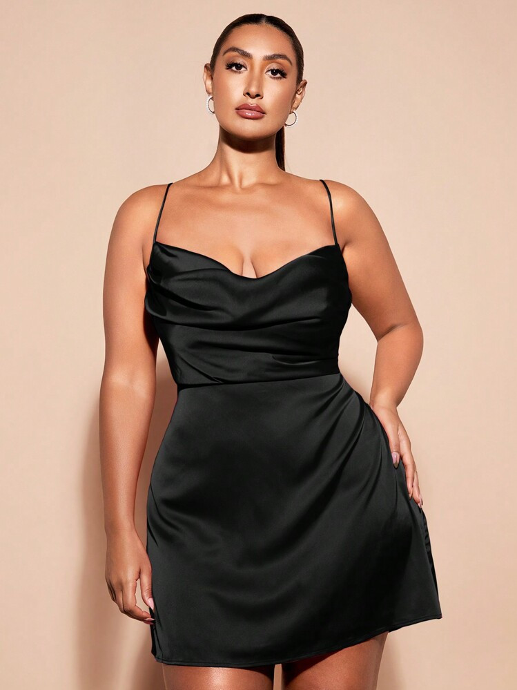 SHEIN BAE Women's Satin Mini Cami Dress With Backless & Tie-Up Strap Design,Birthday Dresses For Women | SHEIN