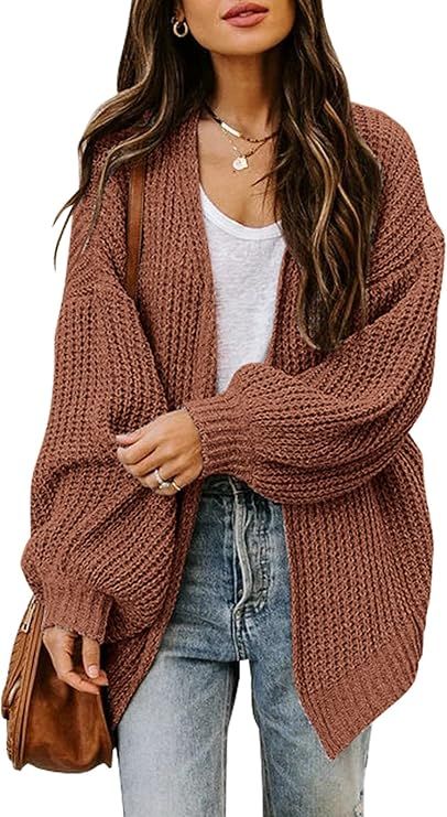MIROL Women's Oversized Long Sleeve Cardigan Sweater Solid Chunky Knit Open Front Outwear Tops | Amazon (US)